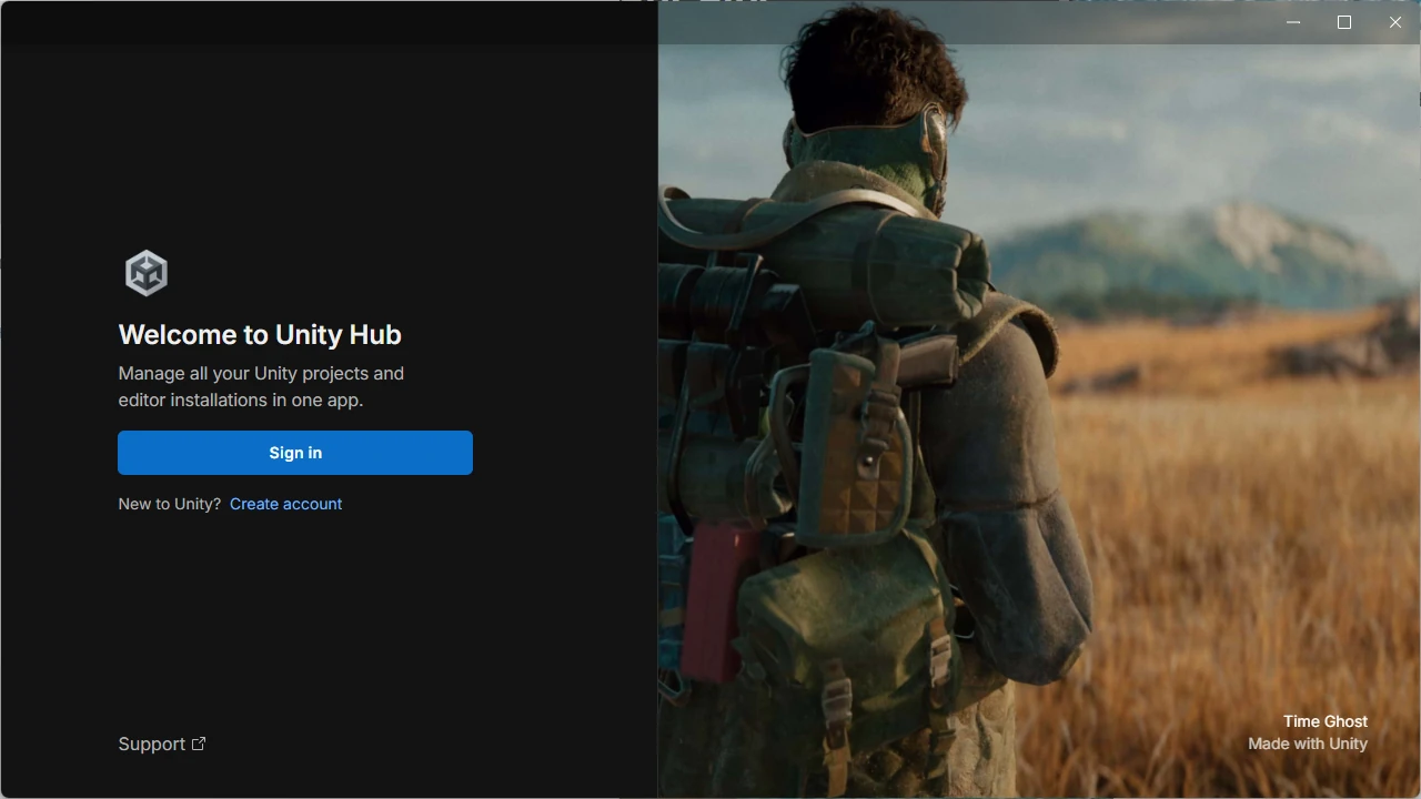 Unity Hubのウェルカム画面