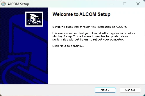 ALCOM Setupのウェルカム画面
