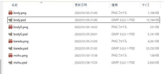 GIMPでbody.psdを開く